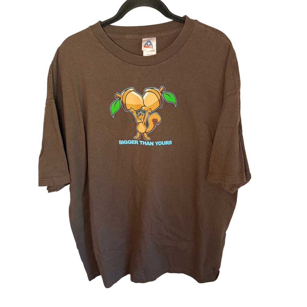 Vtg Y2K Alstyle Apparel Bigger Than Yours Squirrel Acorn Graphic T-Shirt 2XL